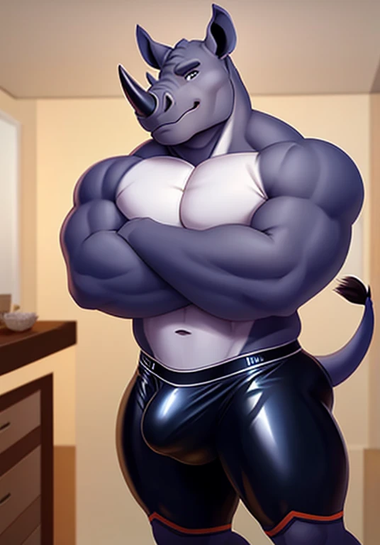 Anthro rhino showing bulge in tight latex underwear