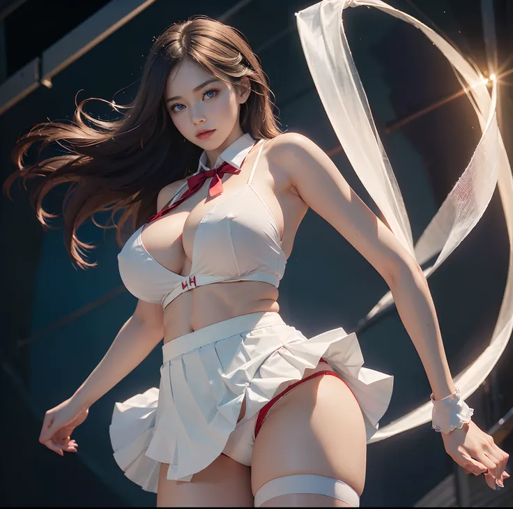 top-quality, 4K picture quality, ​masterpiece, Professional lighting without shadows, A hyper-realistic, perfect anatomia, Two girls, (with perfect body、Colossal breasts with tension:1.2), Evenly whitens bright skin, (Plump red tear bags and bright and bea...