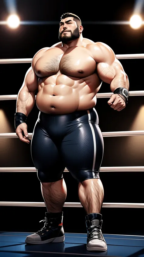 solo person，male people，Muscle wrestler，musculous，Stout wrestler，Asian people，jpn，uncle，60-year-old middle-aged man，Short hair，short detailed hair，Wrestling boots，Full body like，Panorama Figures，WWE rings，WWE American professional wrestling，spotlight light...