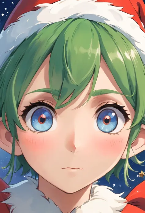 Capture a close-up shot of a Christmas elf’s pointy ears and expressive eyes, capturing their unique and magical features