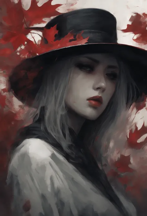 painting of a woman with a hat with red leaves on it, artwork in the style of guweiz, guweiz masterpiece, guweiz on pixiv artstation, guweiz on artstation pixiv, anime art wallpaper 4 k, anime art wallpaper 4k, guweiz, anime art wallpaper 8 k, anime style ...