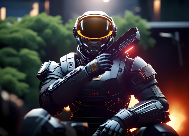 (Best quality,4K,8K,A high resolution,Masterpiece:1.2),Ultra-detailed,(Realistic,Photorealistic,photo-realistic:1.37),(illustration,concept-art:1.1),Astronaut,soldier,Helmets for shade,armored suit,Gun,Complex glowing mech armor,Detailed fuel rendering,Bla...