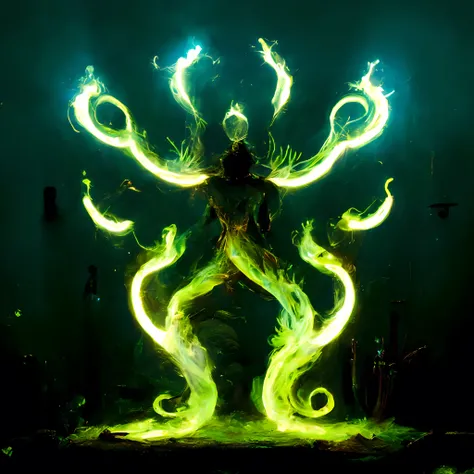 arafed image of a man with glowing arms and legs, elemental guardian of life, glowing electric aura, glowing guy creature, liquid glowing aura, ghost of the fire spirit, glowing dark aura, inverse dark glowing power aura, large diffused glowing aura, glowi...