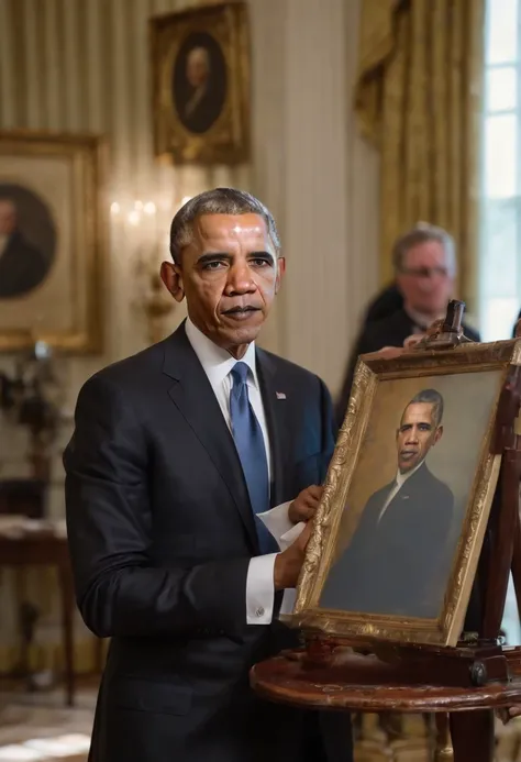 A photo of the president painting a portrait,original,Barack Obama