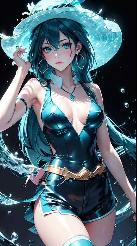 skistyle, miku hatsune, masterpiece, best quality, 1girl, blush, aqua eyes, cap, closed mouth, earrings, hat, hoop earrings, jewelry, looking at viewer, shirt, simple background, solo, upper body, yellow shirtHD lighting and dark )<=(epic image quality)dar...