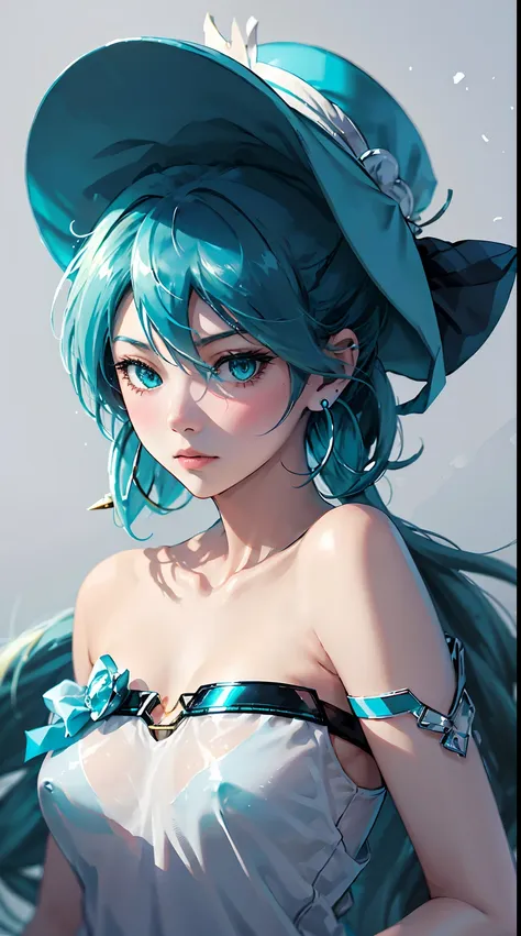 skistyle, miku hatsune, masterpiece, best quality, 1girl, blush, aqua eyes, cap, closed mouth, earrings, hat, hoop earrings, jew...