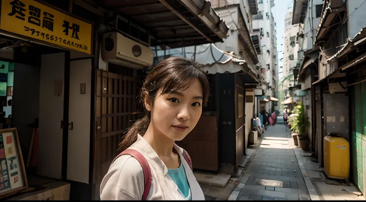 a hyper realistic photography of Tung Lo Wan in hong kong, no people, no words, Nikon D850 DSLR 4k camera, 100mm lens, F 1.2 aperture setting, bright and natural lighting, vibrant, fun and relaxing atmosphere