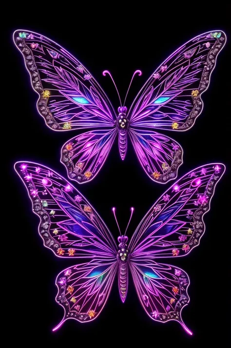 A fantasy butterfly made of neon lights，ultra - detailed，Fairytale lighting，フォトリアリスティック，Bright colors，Volumetric light，HDR。