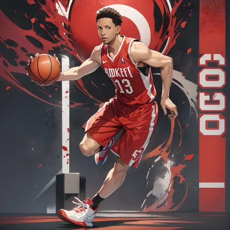 Tracy McGrady in red basketball jersey, full body, play basketball, American cartoon, 3D, ultra details --auto --s2