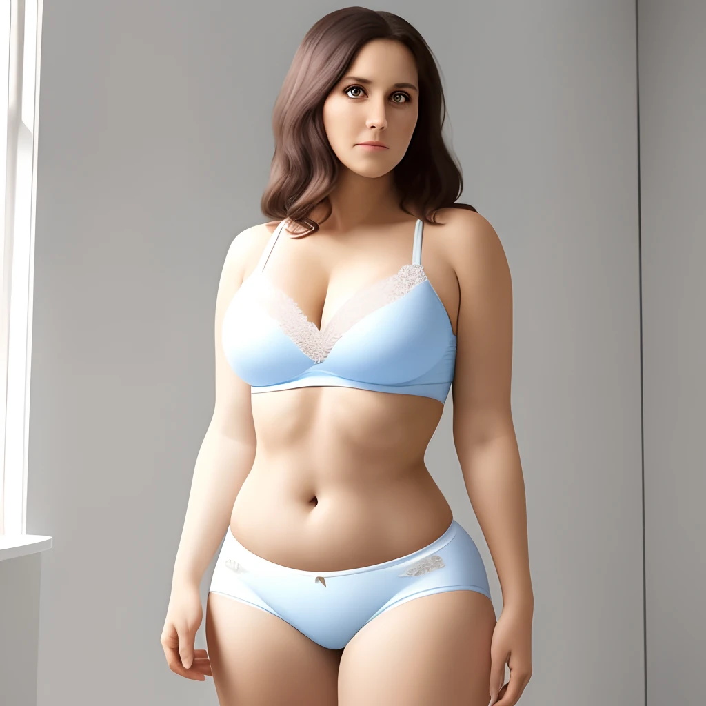 An image of a 30-year-old woman in underwear with her whole body