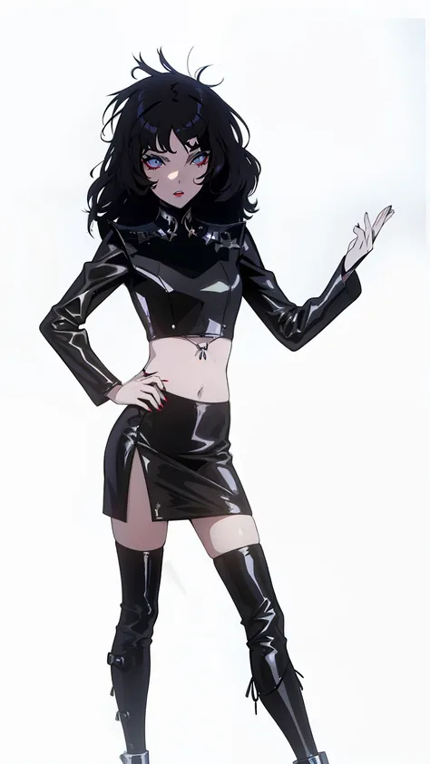 Girl,orelhas pontudas, olhos vermelhos,latex clothing, vampira, cabelos negros e armados