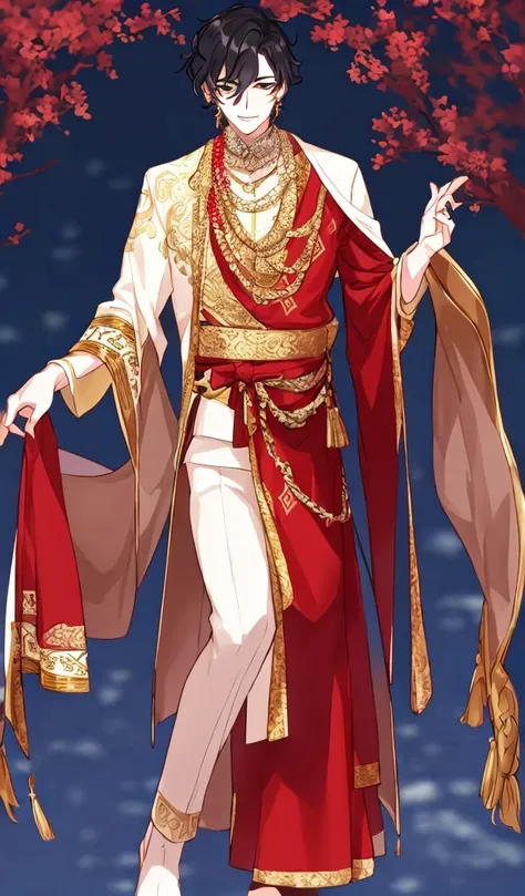 Anime - a stylistic image of a man in traditional Indian costume, ((wearing aristocrat robe)), royal elegant pose, imperial royal elegant clothing, Delicate androgynous prince, Beautiful androgynous prince, adorned in majestic attire, royal attire akira, a...