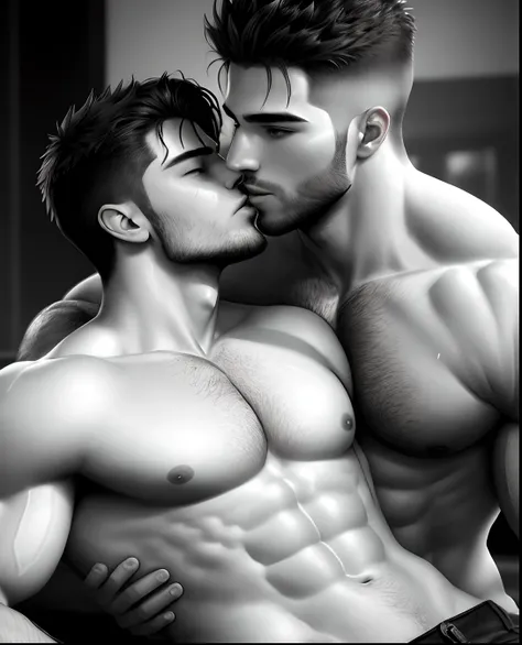 Hot sexy buff men. Shirtless manly sweaty dirty men kissing