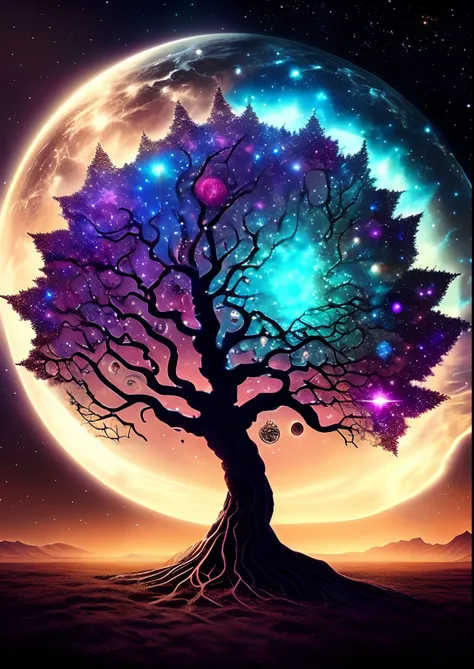 Dreamlikeart, galaxia, espacio, nebulosa, estrella, [cyberpunked] Bodhi Tree of the Stars (estrella:1.5),