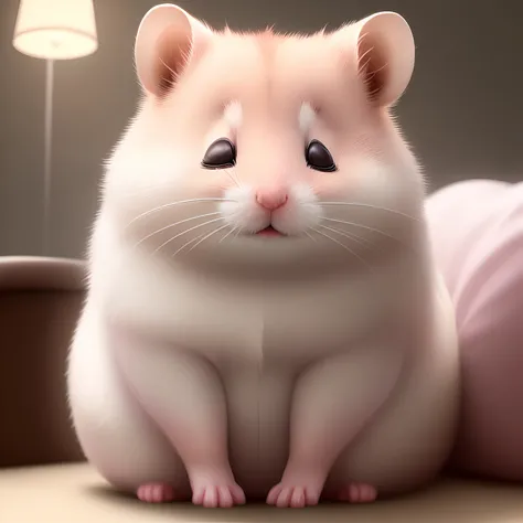 A tired hamster in a relaxed illustration, with a hunched body and closed eyes, lying in a comfortable position. The fur texture should be soft and fluffy, with every strand visible [ultra-detailed]. The illustration style should be a mixture of hand-drawn...