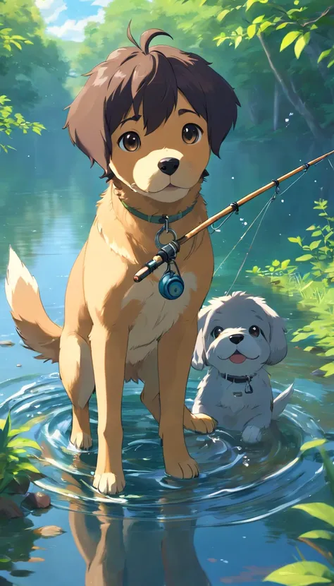 Realistic puppy fishing