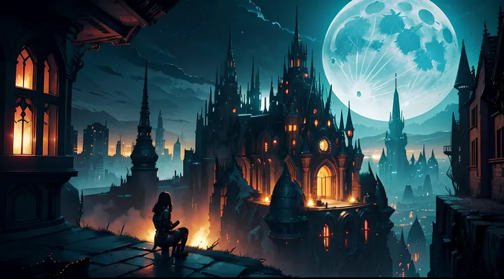 Dark Fantasy, fantastic scenery, highly detailed landscape, moonlight, alien city　SF future, dark art, Dystopian atmosphere, A different world that is both mechanical and retro, land like cappadocia, Weird architecture in the style of Gaudi, light from bui...