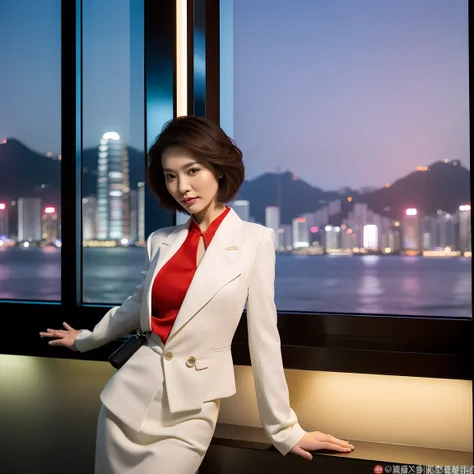 HD wallpaper pictures， Ultra-high-end fashion photo，One woman in a white suit：1.3 Super Stunning Super Stunning 30 Years Old Chinese Super Fashion Model Chinese Super Model Standing in a High-rise Office，((Extremely real and natural face：1.2，((Outside the ...