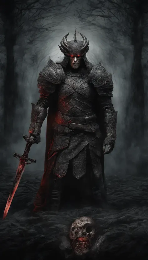 (best quality,ultra-detailed,realistic:1.37),ancient warrior with sword and shield,supernatural art,demonic creature,red glowing eyes,extremely detailed portrait, portrait, warrior, ancient, sword, shield, supernatural, demonic creature, red glowing eyes