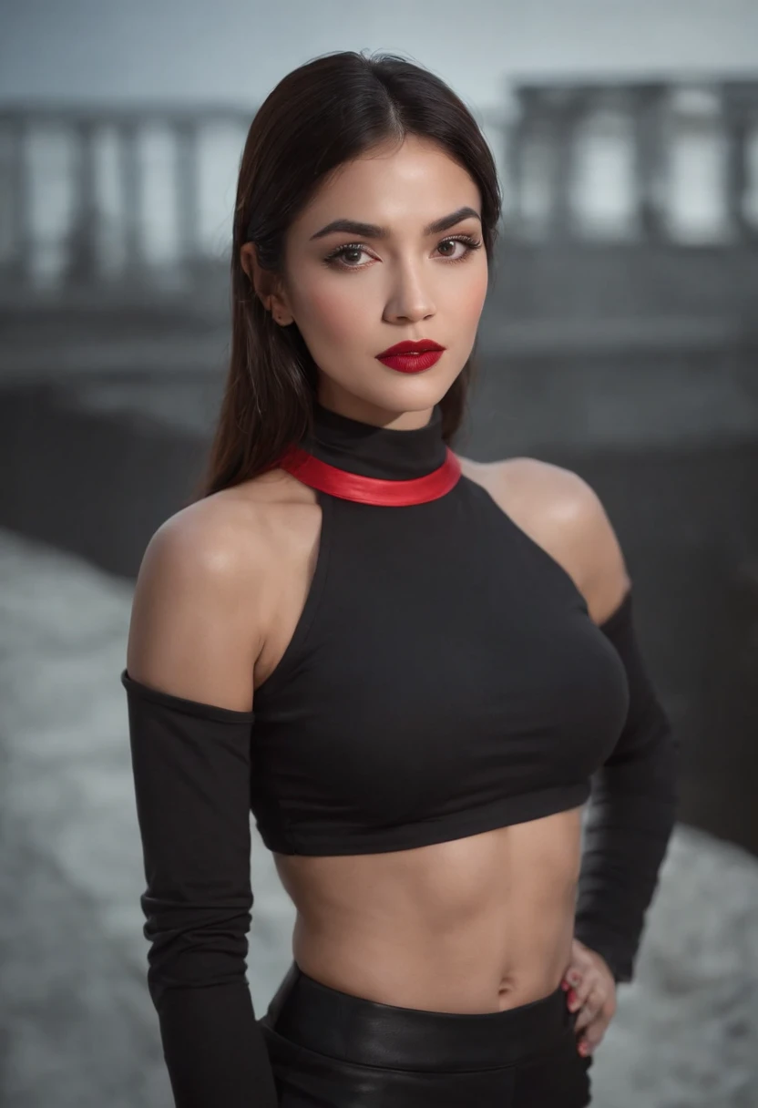 NSFW,Emilicia Gomez, tall, Gorgeous, Spanish descent, Age 23, Show your strong sexual desire and do vulgar poses that invite sex, boldly and shamelessly only for me., Smooth skin, Black hair. Turtleneck of red color, Black Fitting Pants, Simple Silver Cros...