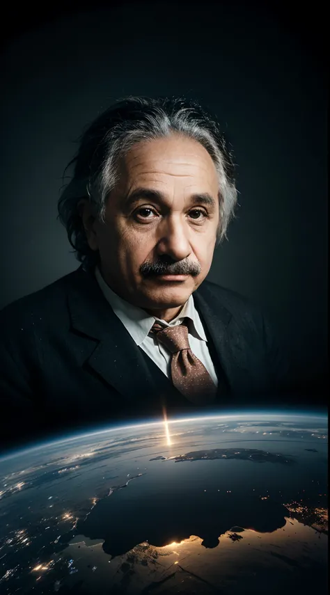 Visualize Einsteins impact beyond science: create a scene with elements of his scientific contributions and advocacy work merging, perhaps using a split image with scientific symbols on one side and peaceful visuals on the other.