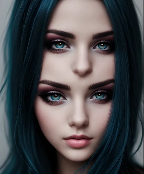 Beautiful blue hair girl with white eyes