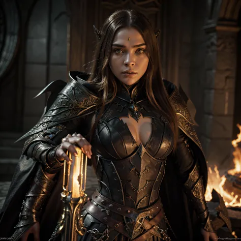 Fantasy mixed with realism, hyperdetailed fantasy character, Chloe Moretz Sauron , megan fox sauron, Cara Delevin Sauron , dark fantasy character design, Sauron, Armor of Sauron