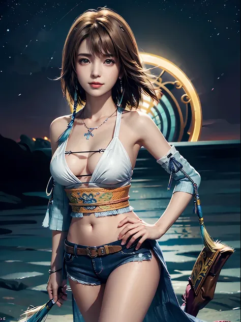 4k,1little girl、denim bikini、masutepiece, hight resolution, ultra-detailliert), 1 female, 28 years old, final fantasy yuna x2, m...