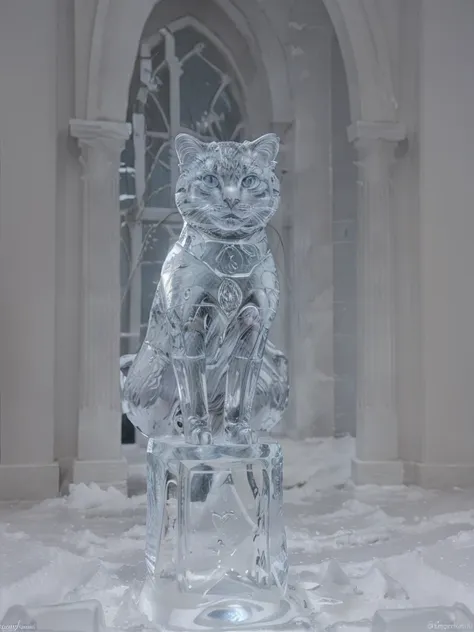 detailed sculpture of a cat made_of_ice