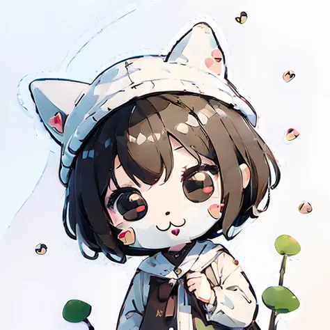 (((a sticker:1.5)))、((Chibi Chara))、(White background): girl with ,puppy head hat、Big eyes, ,fullllbody,in woods，top-quality