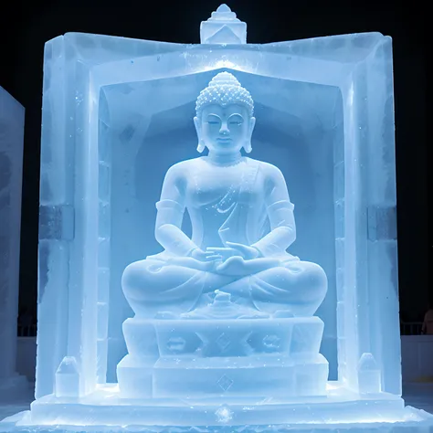 ice sculpture, Buddha skating, icy temple background