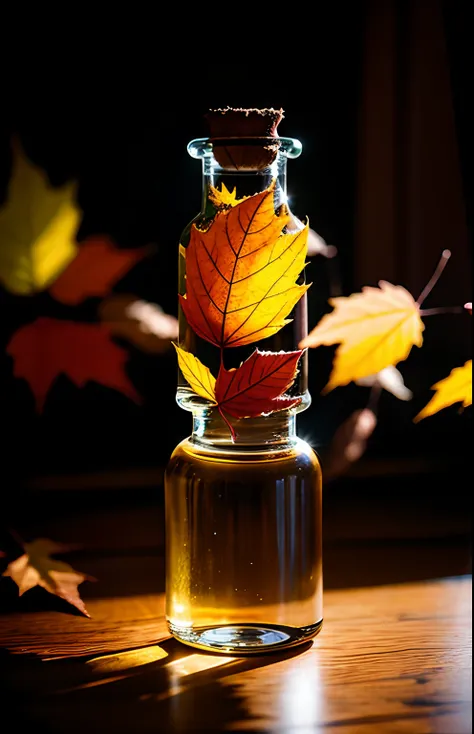 autumn leaves tree in a bottle、fluffly、realisitic、Refraction of atmospheric light、Nikon D850 Film Stock Photo by Lee Jefferies 4 Kodak Portra 400 Camera F1.6 lenses Rich colors Ultra-realistic textures Dramatic lighting Unreal Engine Cinestir 800 trending ...