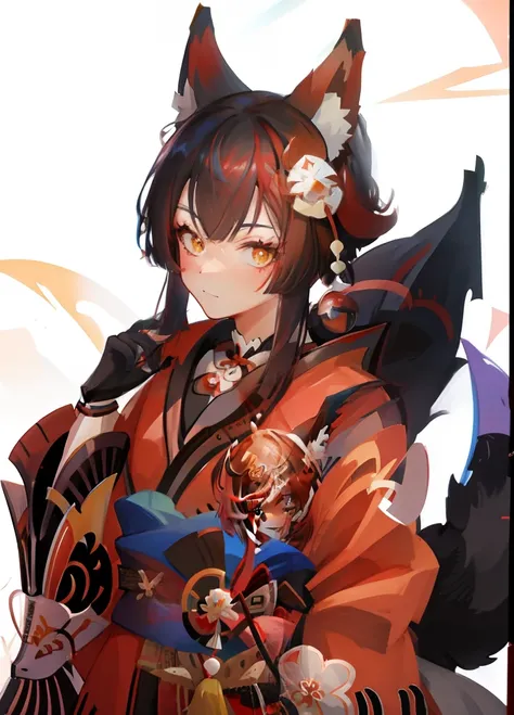 Anime character with red kimono and black cat, portrait onmyoji, fox nobushi, keqing from genshin impact, Onmyoji, onmyoji detailed art, zhongli from genshin impact, from arknights, Ayaka Genshin Impact, handsome japanese demon boy, けもの, Lung-hsien, Genshi...