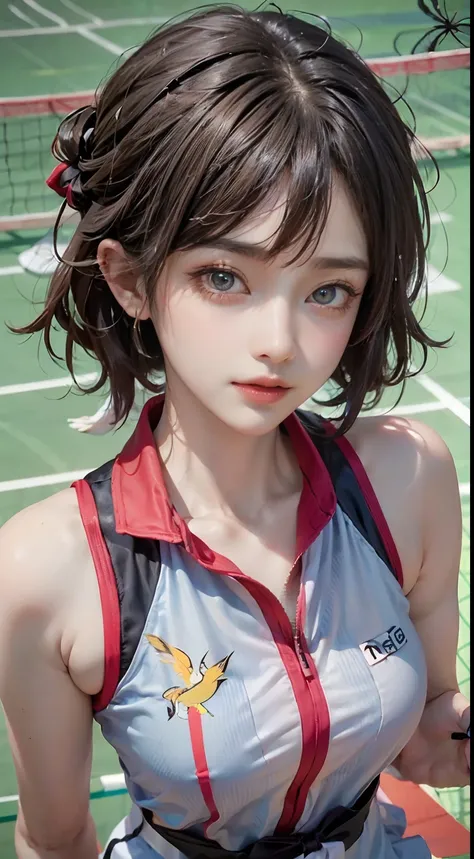 (birds eyes view, Badminton player:1.5), Accurate anatomical details:1.5, tmasterpiece, top-quality:1.5, (actual:1.4), (RAW photogr:1.4), extremely detaild的 CG unified 8k wallpapers, Exquisite, Meticulous attention to detail, offcial art, (Beautiful eyes a...