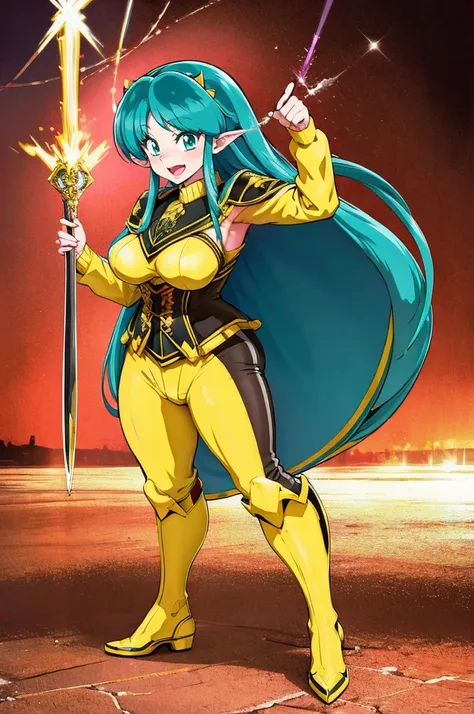 masterpiece, best quality,, corset, breastplate,lum, , urusei yatsura, cloak, pants, pullover kimono,martial pov,, pantyhose, sharpteeth, standing,smile, matial art,, full body, boots , pant, medium breast, pants, pullover,martial pov,god rays, ray tracing...