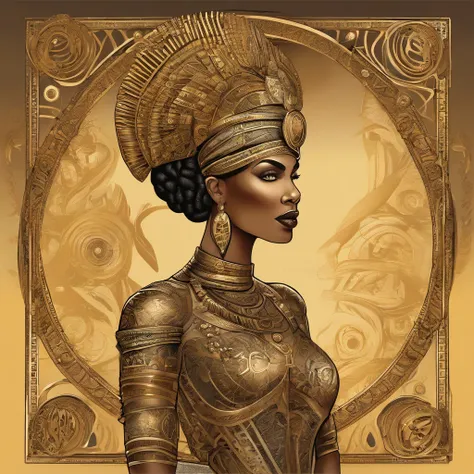 best quality, portrait of a beautiful, curvy woman with in futuristic headdress inspired by an ancient egypt queen Cleopatra, Tutankhamun, normal skin type, slightly brown skin, snake, gold, silver, stones, scarab beetle, microchips, integrated electric ci...