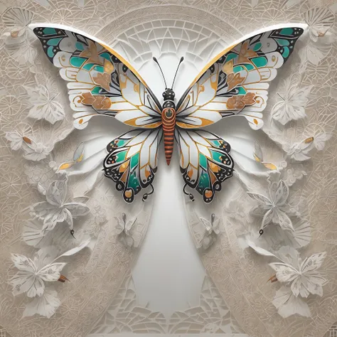 (White background:1.4),(Symmetrical:1.5),(masterpiece butterfly, In the middle,  Oriental elements),（China - chic illustration:1.2, Vector painting:1.2),(Chinese colors,senior color matching),( reasonable design, Clear lines, High sharpness,best quality, V...