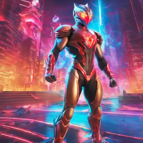 [ Amazing | astounding | delicated ] [Visually inspect the audience]Ultraman&#39;s character statue ， （Best quality， tmasterpiece）， 1人， looking at viewert， face guard ， City smoke background， upper part of body， Contemporary，Ultraman Tiga clothing。[dot pap...