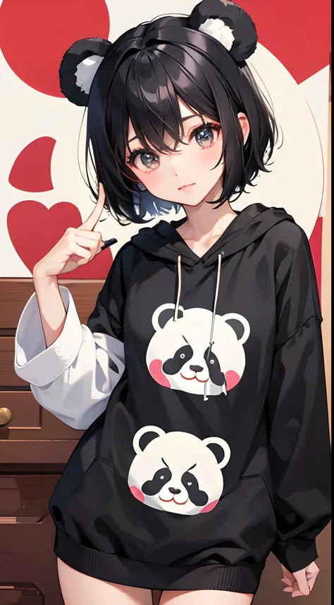 Black bob hair with curled ends、short-hair、Kawaii Girl、cute panda costume、kawaii