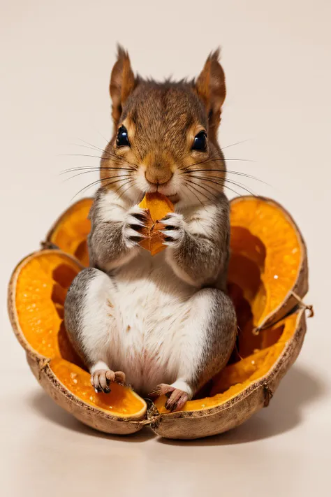 800×800 Q print of a simple and cute little squirrel holding dried sweet potatoes.Cute big eyes