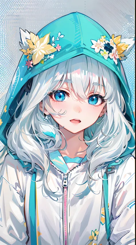 Anime girl with blue eyes and white hair in white jacket, anime style 4 k, Anime girl with teal hair, anime moe art style, portrait of cute anime girlbabes, Cute anime girl, young anime girl, Portrait Anime Girl, Beautiful Anime Portrait, portrait of cute ...