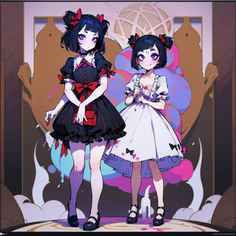 Muffet，jk style，bags under eyes,eyeliner,makeup，Full body standing painting，a beauty girl，street sex worker，Dress revealingly，Underwear exposed