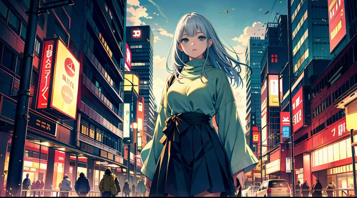 japan, highres, highest quallity, illustration,  ultra detailed, (detailed face), (detailed eyes), soft lighting, best quality, hazy glow, dreamy atmosphere, hyper detailed, masterpiece, 1girl, solo, silver hair, green eyes, knitwear, luminous eyes, medium...