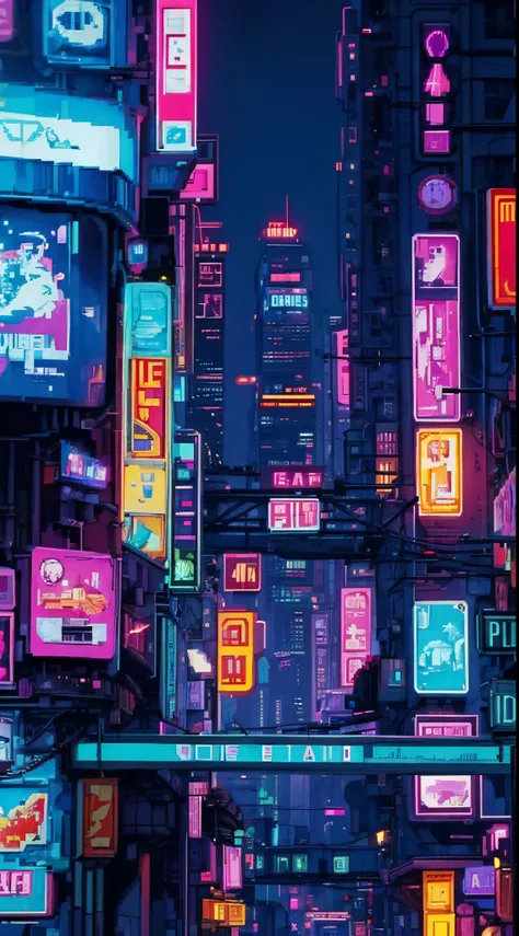 Pixel Art cidade noturna, de noite, neon. cyberpunk