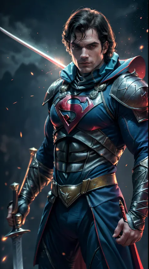 henry cavill as superman, 40s year old, jester  details suit,(((jester suit model ) strain of hair covering forehead, short cut ...