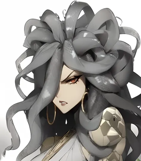 anime character with snake tentacles in her hair and a white toga, fine details. anime. tentacles, very angry medusa, fmale medusa, female medusa long hair, fierce medusa, medusa, portrait of mature medusa, beautiful female gorgon, gorgon, beautiful snake ...