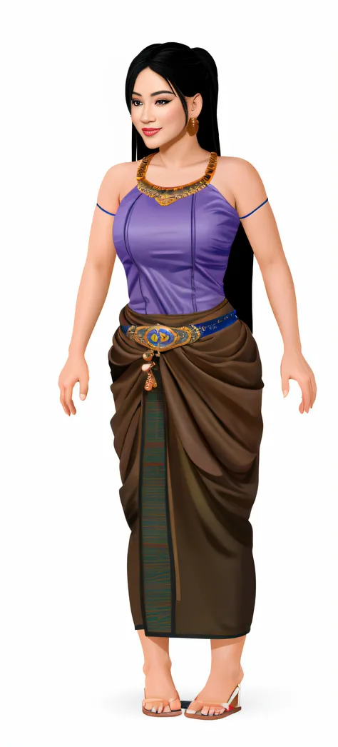 8K Ultra HD, highly detailed, super realistic, painting of a Khmer woman in a Khmer skirt and a Khmer belt, full body with Khmer costume, full body portrait, Khmer female lead character, character full body portrait, full body details, Khmer female charact...