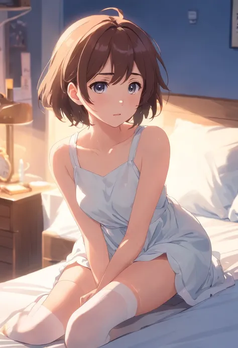 With anime-style graphics, A 16-year-old girl is lying on the bed wearing white knee-length socks. She seems to be calling out to her brother while shyly opening her mouth.. Images are rendered in Ultra HD and megapixel quadratic, convey good feelings and ...