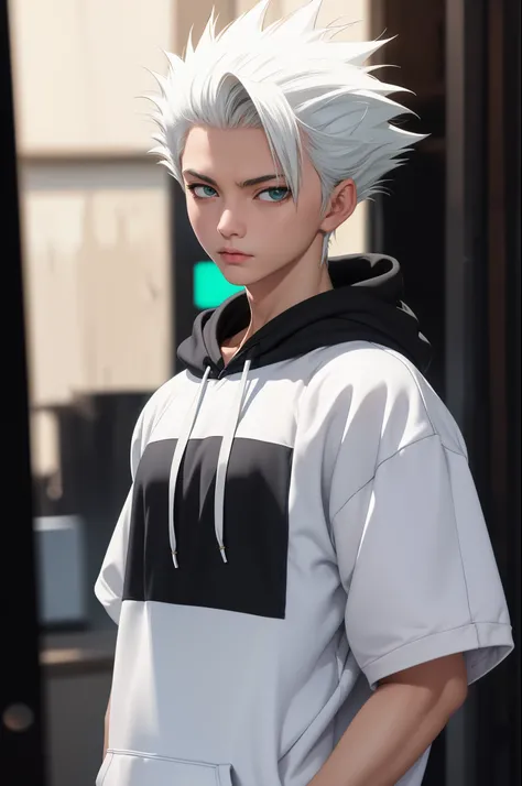 masterpiece, best quality, high quality, 1boy, solo, male focus, looking at viewer, upper body, hitsugaya_toushirou, wearing Streetwear Hoodie, dinamic lighting, blurry background