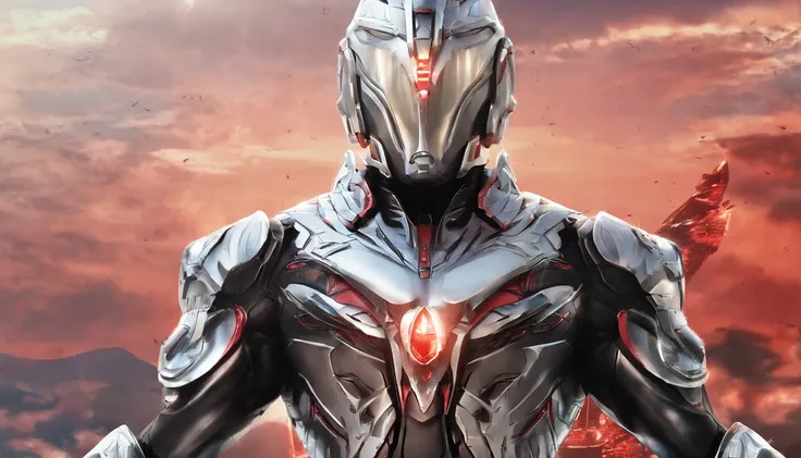 [ Amazing | astounding | delicated ] [Visually inspect the audience]Ultraman&#39;s character statue ， （Best quality， tmasterpiece）， 1人， looking at viewert， face guard ， City smoke background， upper part of body， Contemporary，Ultraman Tiga clothing。[dot pap...